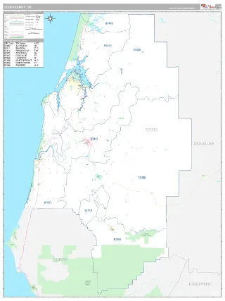 Coos County, OR Classic style ZIP Code wall map