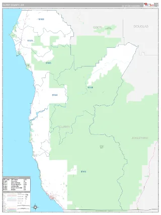Curry County, OR Classic style ZIP Code wall map
