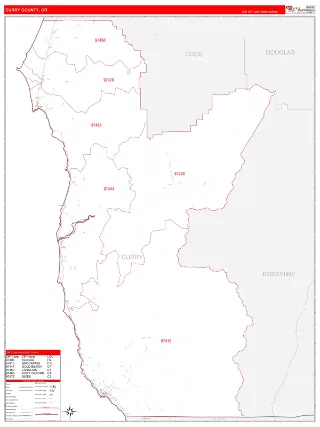 Curry County, OR RedLine style ZIP Code wall map