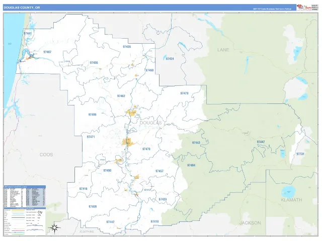 Douglas County, OR ZIP Code Wall Map, Business Reference style