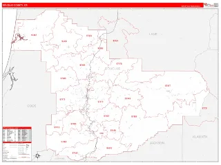 Douglas County, OR RedLine style ZIP Code wall map