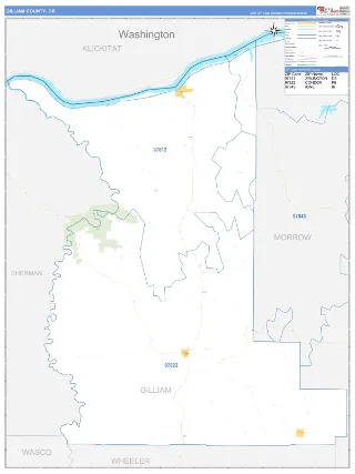 Gilliam County, OR Business Reference style ZIP Code wall map