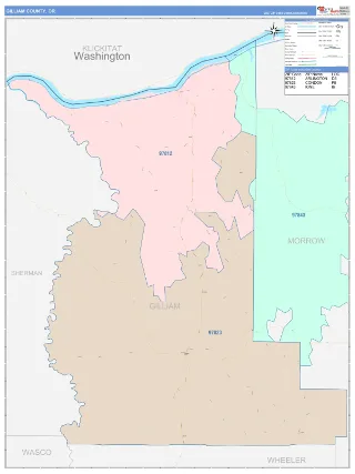 Gilliam County, OR ColorCast style ZIP Code wall map