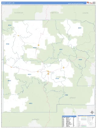 Grant County, OR Business Reference style ZIP Code wall map