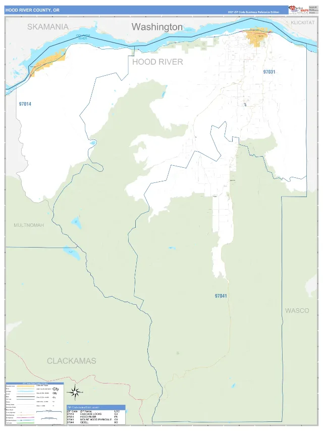 Hood River County, OR ZIP Code Wall Map, Business Reference style