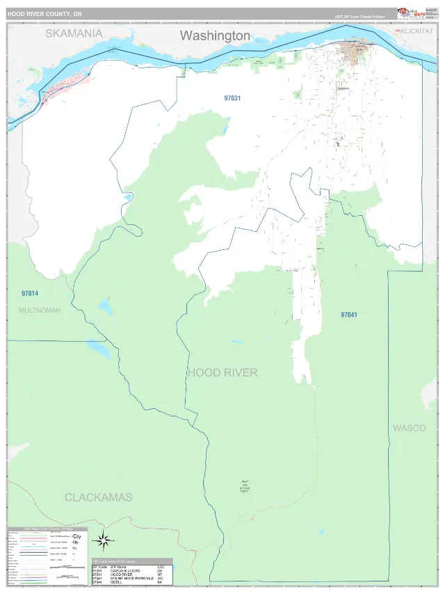 Hood River County, OR ZIP Code Wall Map, Classic style