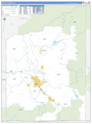 Jackson County, OR Business Reference style ZIP Code wall map