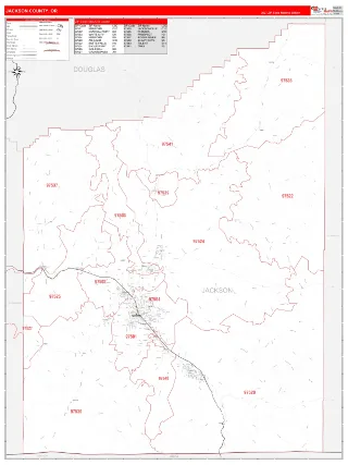 Jackson County, OR RedLine style ZIP Code wall map