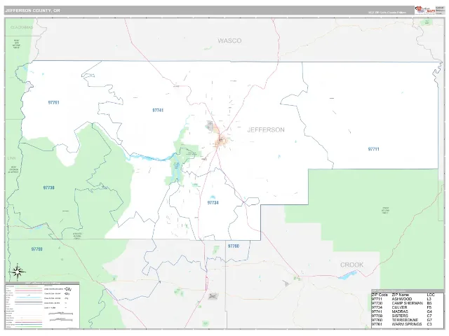 Jefferson County, OR ZIP Code Wall Map, Classic style
