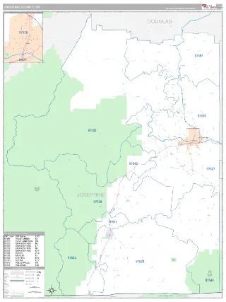 Josephine County, OR Classic style ZIP Code wall map