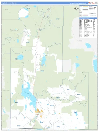 Klamath County, OR Business Reference style ZIP Code wall map