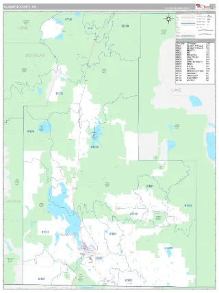 Klamath County, OR Classic style ZIP Code wall map