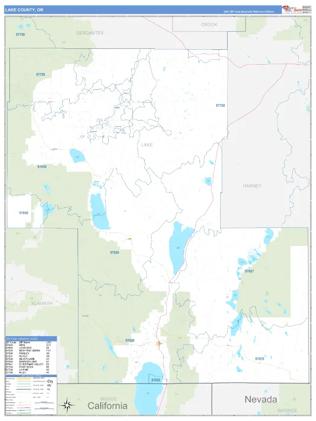 Lake County, OR ZIP Code Wall Map, Business Reference style