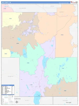 Lake County, OR ColorCast style ZIP Code wall map
