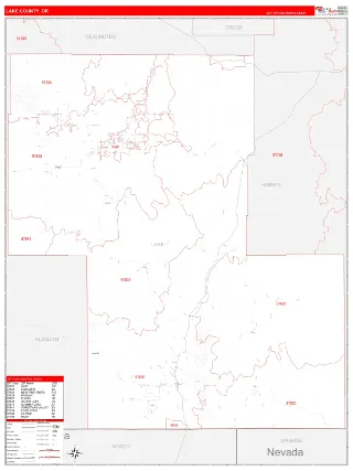 Lake County, OR RedLine style ZIP Code wall map