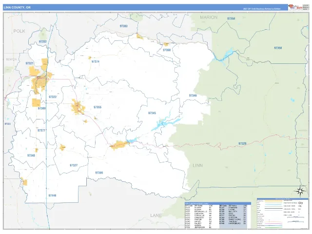 Linn County, OR ZIP Code Wall Map, Business Reference style