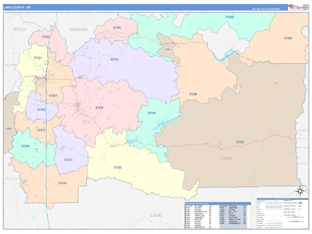 Linn County, OR ZIP Code Wall Map, ColorCast style