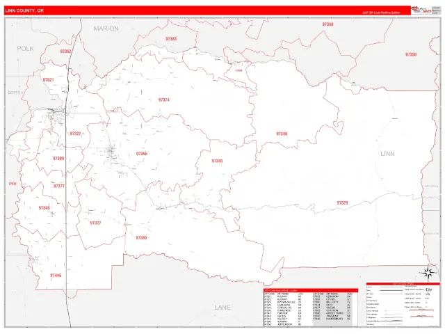 Linn County, OR ZIP Code Wall Map, RedLine style