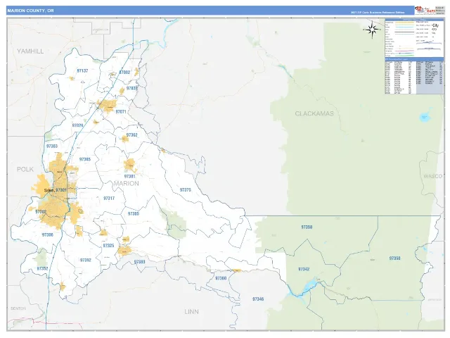 Marion County, OR ZIP Code Wall Map, Business Reference style