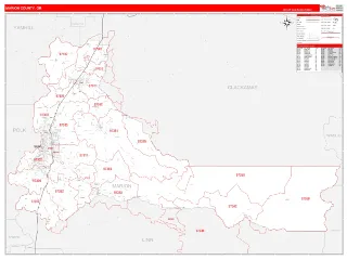 Marion County, OR RedLine style ZIP Code wall map