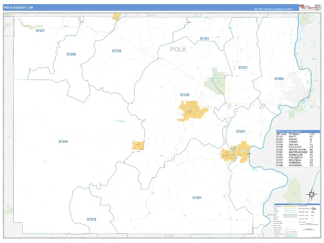 Polk County, OR ZIP Code Wall Map, Business Reference style