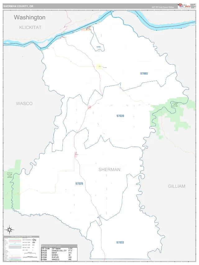 Sherman County, OR ZIP Code Wall Map, Classic style
