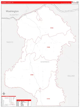 Sherman County, OR RedLine style ZIP Code wall map