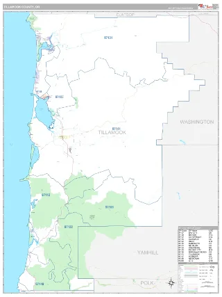 Tillamook County, OR Classic style ZIP Code wall map
