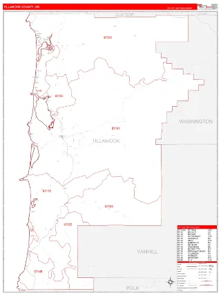 Tillamook County, OR RedLine style ZIP Code wall map