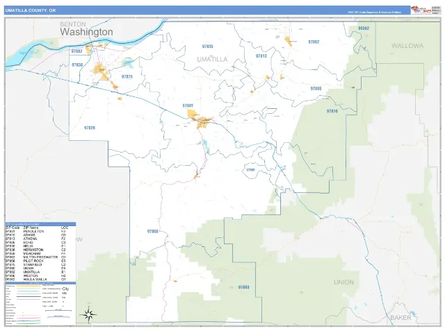 Umatilla County, OR ZIP Code Wall Map, Business Reference style
