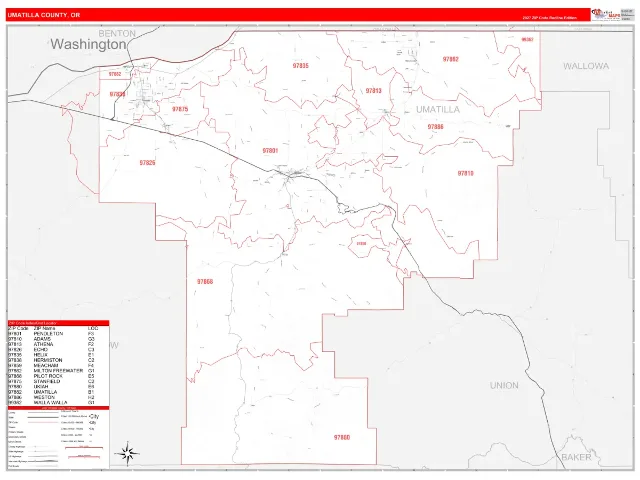 Umatilla County, OR ZIP Code Wall Map, RedLine style