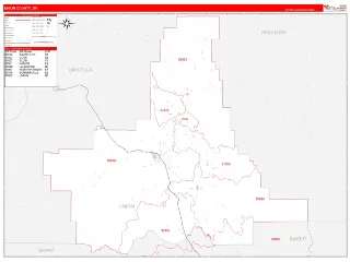 Union County, OR RedLine style ZIP Code wall map