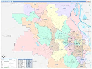 Washington County, OR ColorCast style ZIP Code wall map