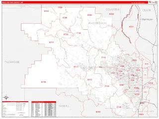 Washington County, OR RedLine style ZIP Code wall map