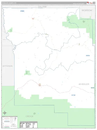 Wheeler County, OR Classic style ZIP Code wall map