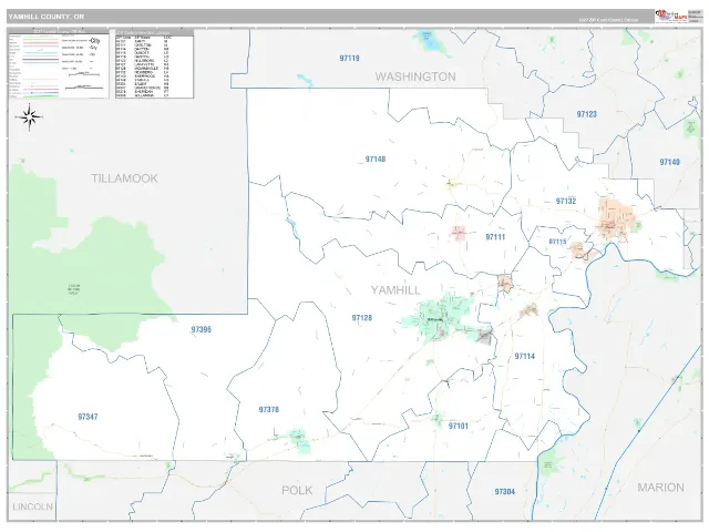 Yamhill County, OR ZIP Code Wall Map, Classic style