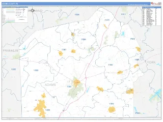 Adams County, PA Business Reference style ZIP Code wall map