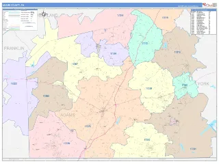 Adams County, PA ColorCast style ZIP Code wall map