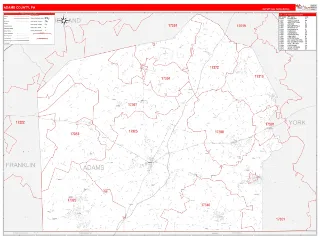 Adams County, PA RedLine style ZIP Code wall map