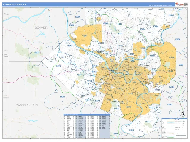 Allegheny County, PA ZIP Code Wall Map, Business Reference style