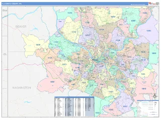 Allegheny County, PA ColorCast style ZIP Code wall map
