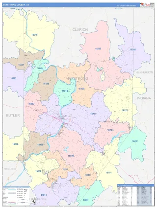 Armstrong County, PA ColorCast style ZIP Code wall map