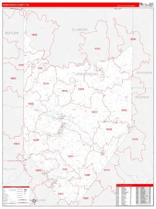 Armstrong County, PA RedLine style ZIP Code wall map