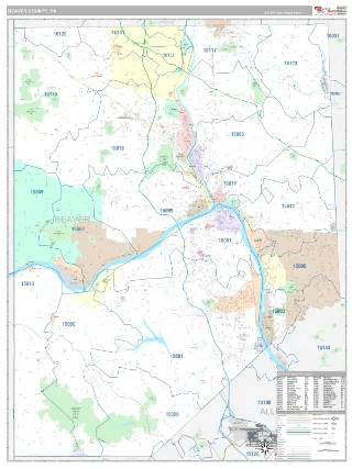 Beaver County, PA Classic style ZIP Code wall map