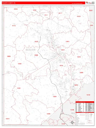 Beaver County, PA RedLine style ZIP Code wall map