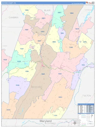 Bedford County, PA ColorCast style ZIP Code wall map