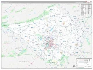 Berks County, PA Classic style ZIP Code wall map