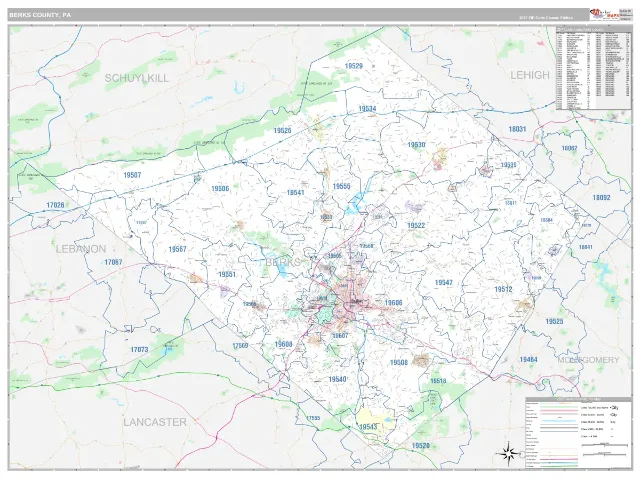 Berks County, PA ZIP Code Wall Map, Classic style