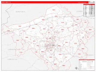 Berks County, PA RedLine style ZIP Code wall map