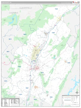 Blair County, PA Classic style ZIP Code wall map